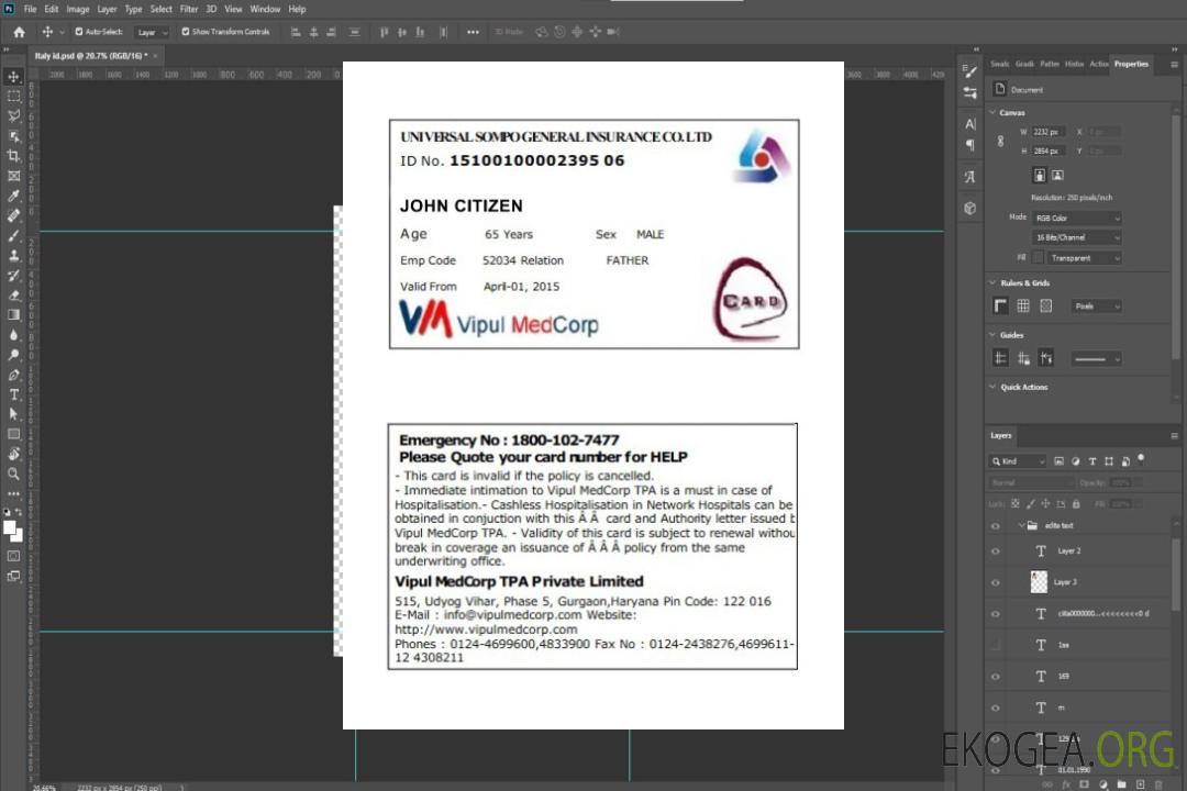 Inde Carte d'assurance maladie UniversalSompo General Insurance Co. LTD template